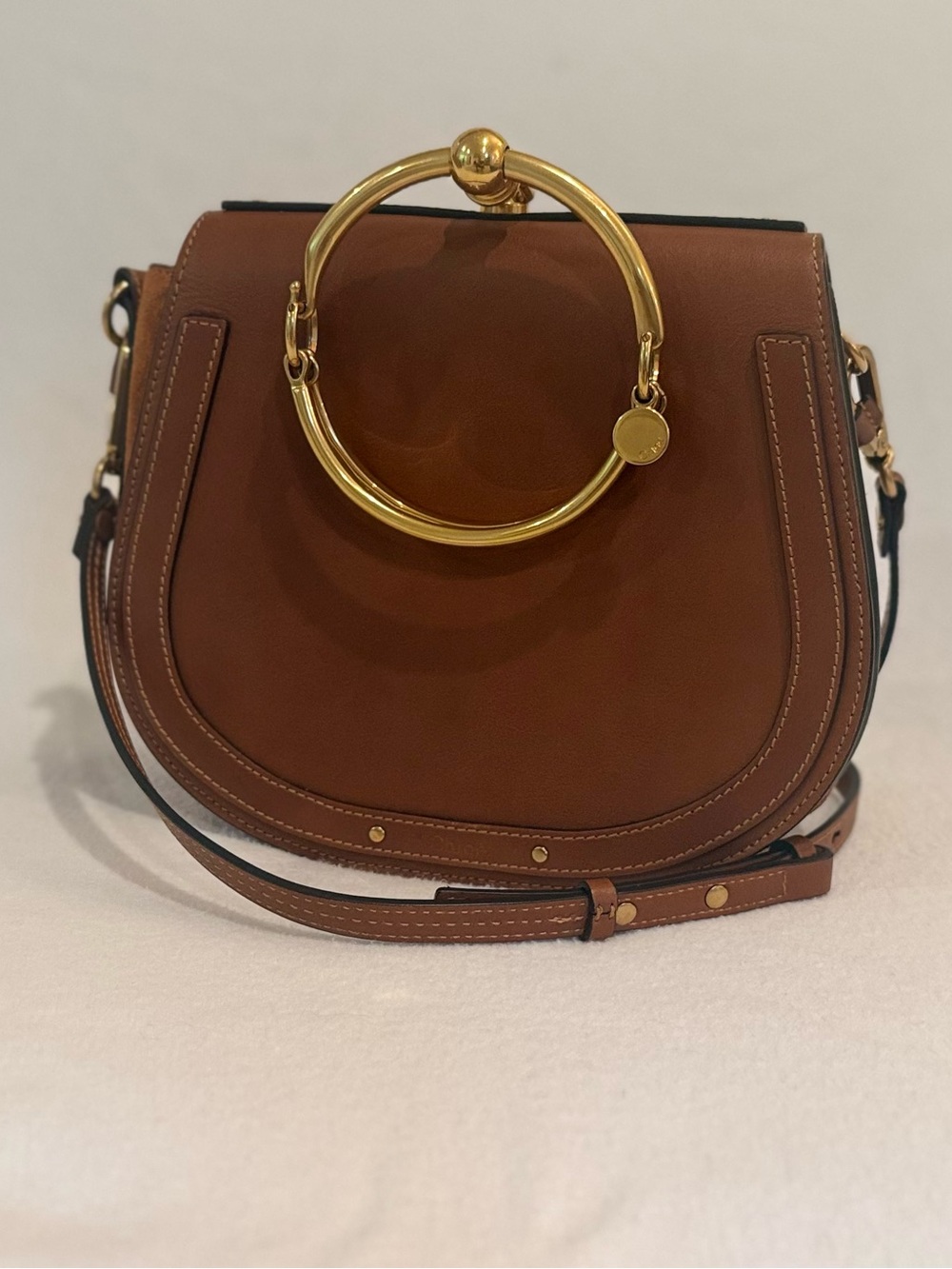 Chloé Nile Small Bracelet Bag Brown Calfskin Leather Gold Hardware Crossbody